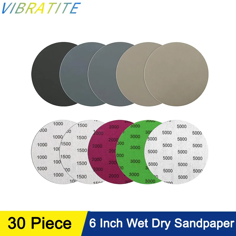 

30 PCS Wet and Dry Sandpaper 6 Inch Assorted 1000/1500/2000/3000/5000 Grit for Sanding Automotive Wood Metal and Polishing