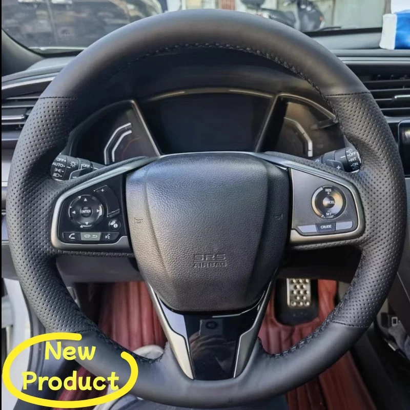 

Custom Hand-stitched Black Microfiber Leather Steering Wheel Cover For Honda Civic 10 2016-2021 CR-V CRV 2017-2021 Clarity 2018
