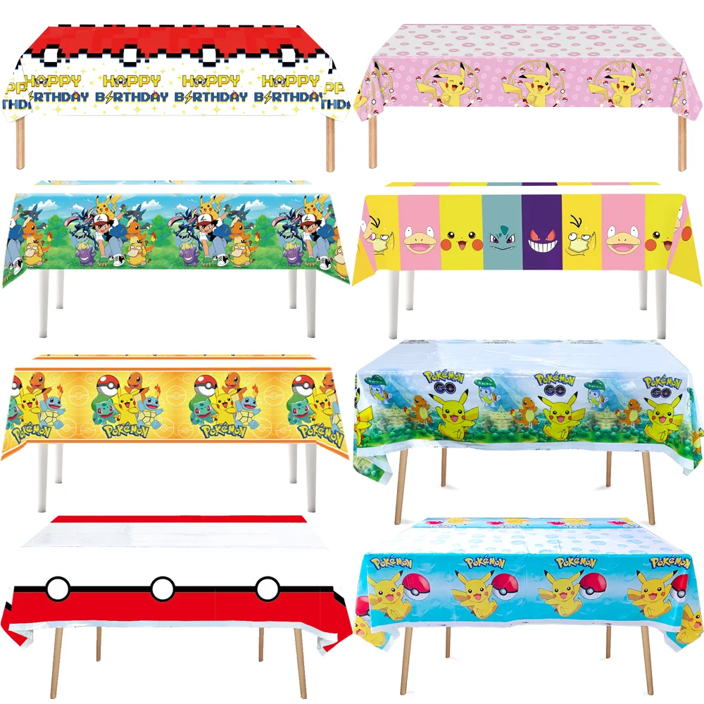 Pokemon Tablecloth Happy Birthday Decorations Cartoon Pikachu Table Cover Baby Shower Girls Boys Favors Gifts Party Supplies