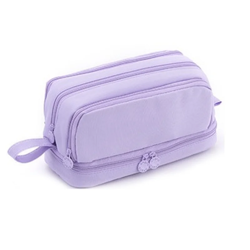 ANGOO 4 divisori astuccio portapenne Dual Side Open Easy Handle Storage Pouch per cancelleria scuola studente viola