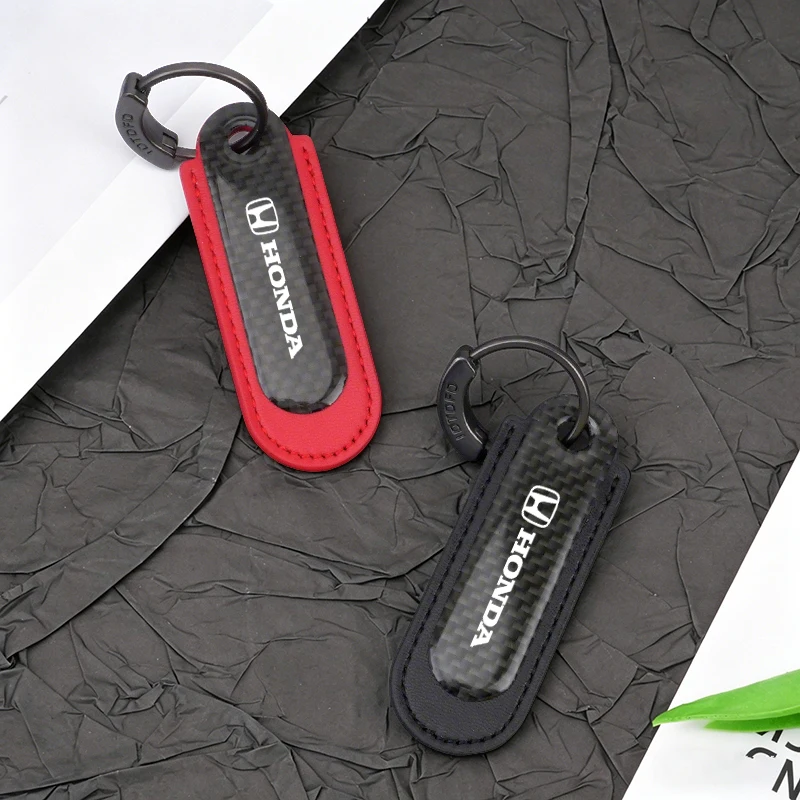 1 unidade Chaveiro Criativo de Couro e Fibra de Carbono para Carro Honda Civic XR-V CR-Z CRV HRV City Accord Legend Jazz RR VTi Fit