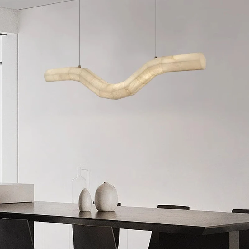 

nordic contemporary dining room long strip brass marble pendant light living room study hall irregular copper pendant lamp