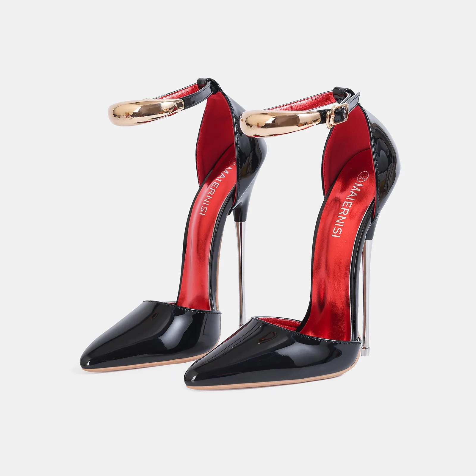 16CM Ultra Thin Stiletto Pumps Black Pointed Toe Ankle Strap High Heels For Pole Dance Drag Queen Cosplay Model Catwalk Custom