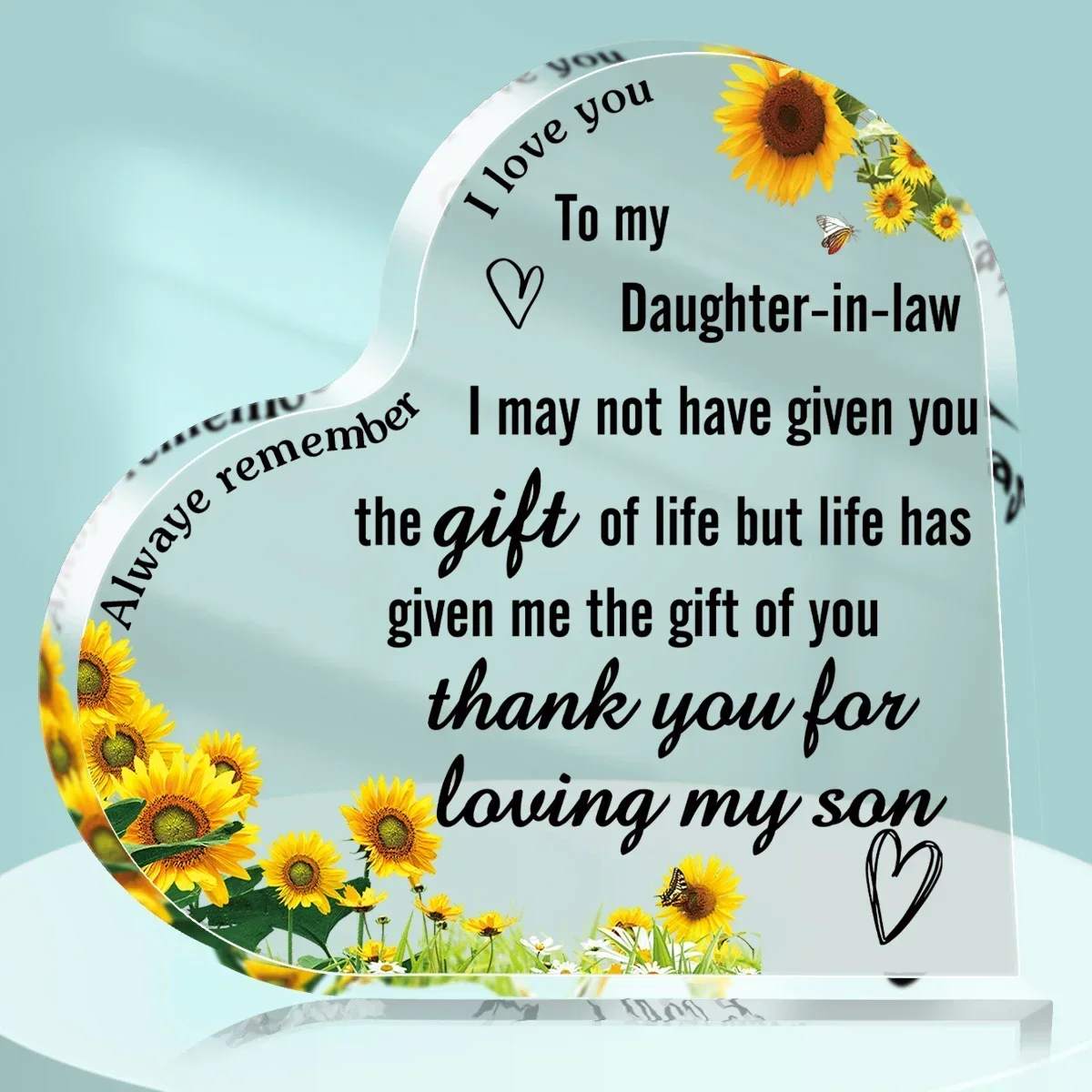 Sunflower Heart Acrylic Plaque Gift For Daughter-in-law Thank You For Loving My Son Desktop Decor