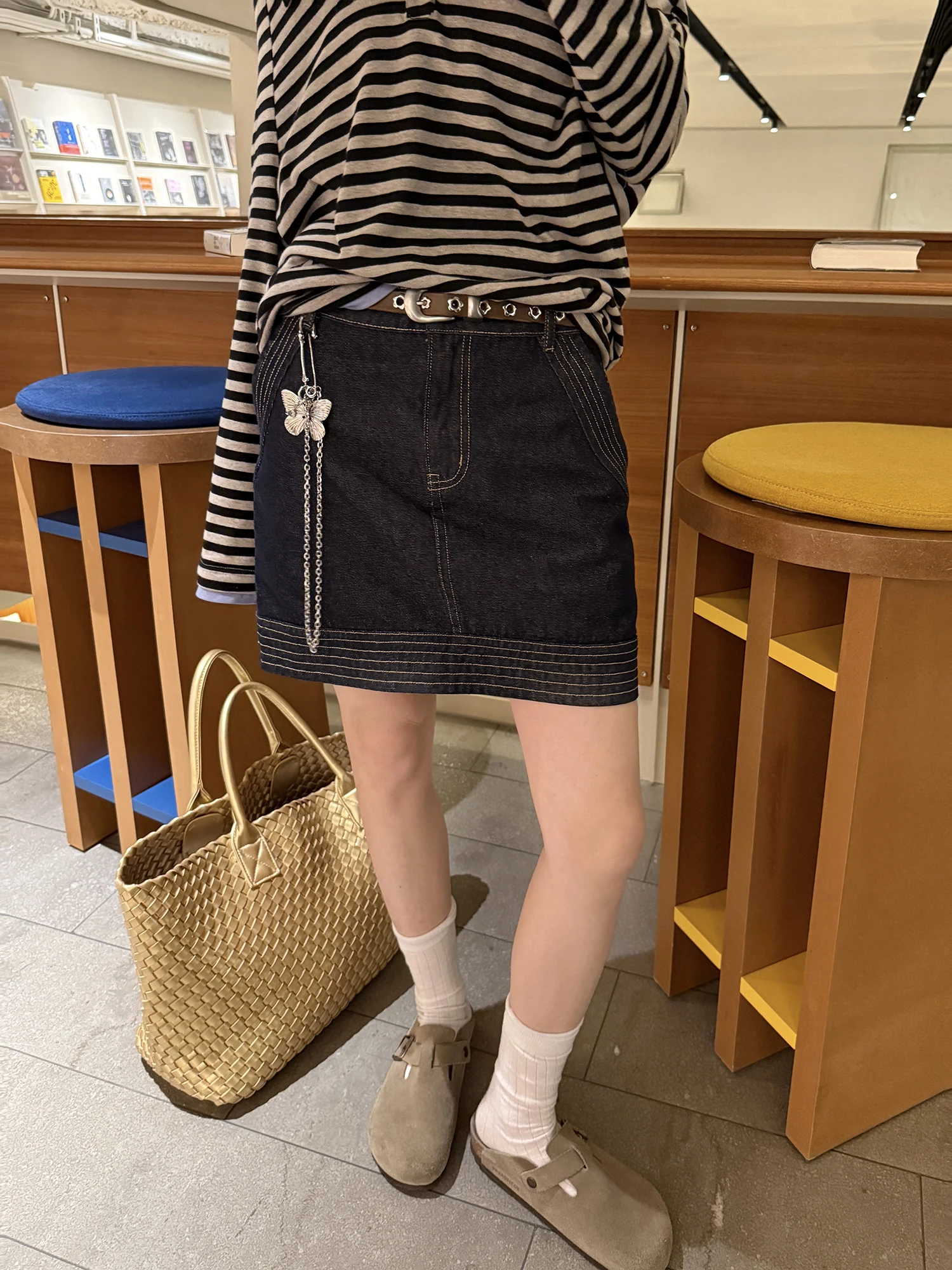 

Джинсовая юбка LelyMooch в стиле ретро с высокой талией, прямым кроем, темно-синего цвета, с декоративной строчкой, 100% хлопок, женская, весенняя мода