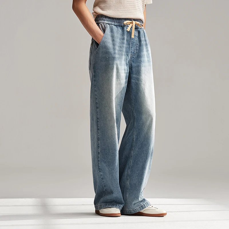 Semir Jeans Men 2024 Summer New Loose Straight Pants Retro Retro Style Wide Leg Pants Trend Street