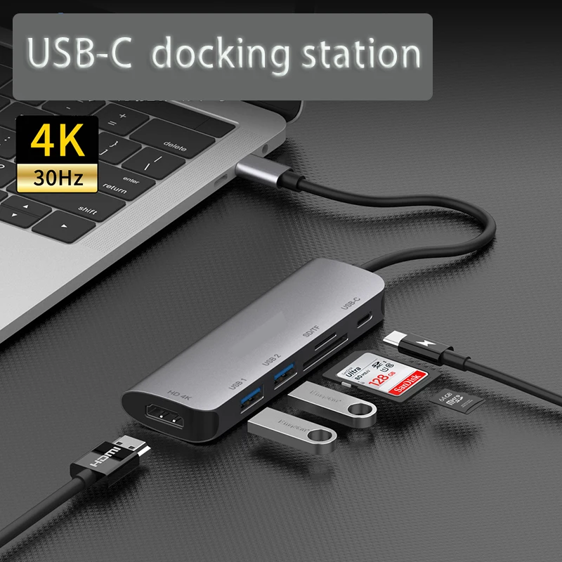 TYPE-C TO HDMI-compatible Adapter screen saver game USB 3.0 HUB SD/TF card reading Multi-function Docking Station sharing switch