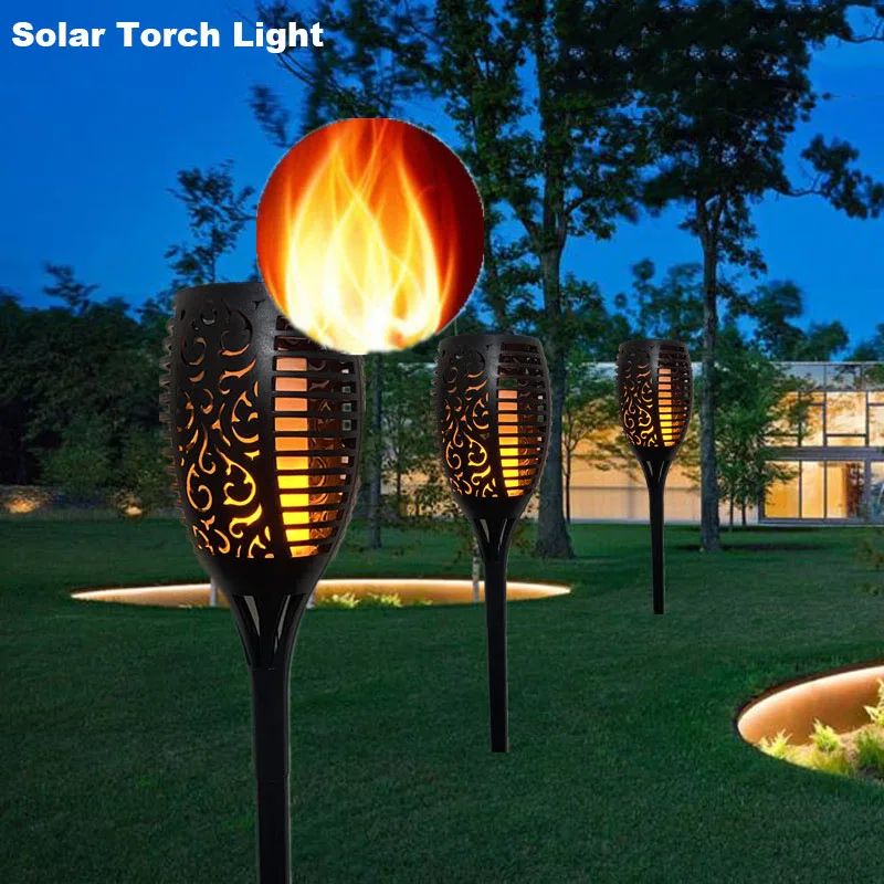 Torche Solaire à 12/33/96 LED Imperméable à Induction, Luminaire Décoratif d\'Extérieur, Idéal pour un Jardin, une Pelouse, une Cour ou un Camping