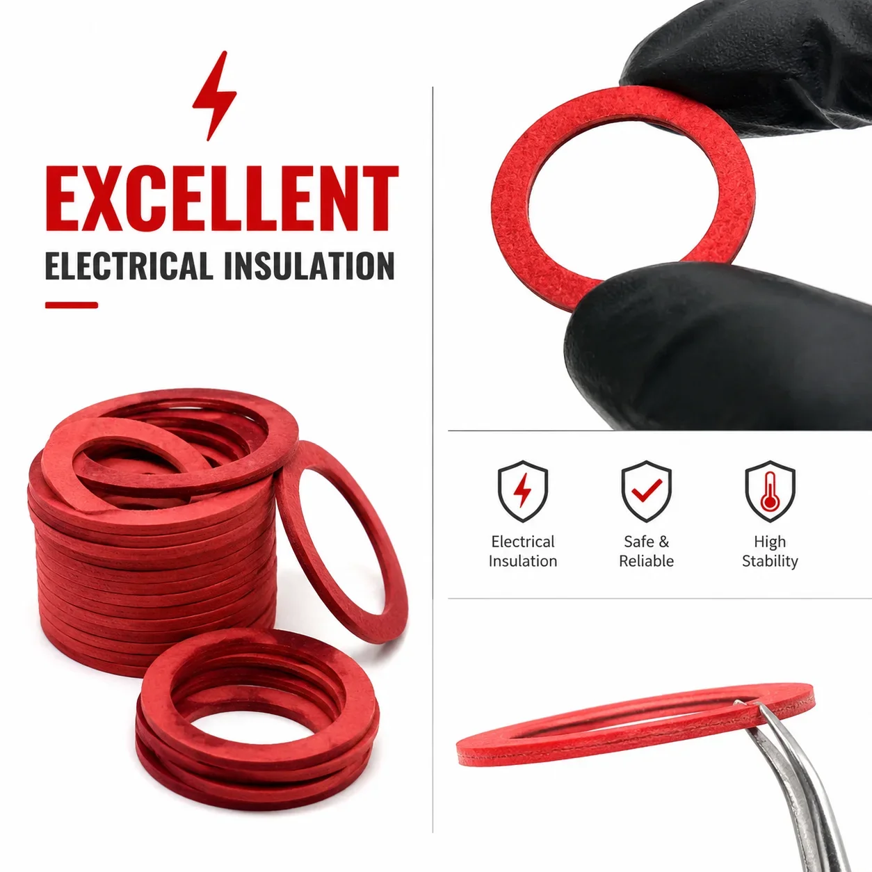 Multi Specification 150 ID5-18MM OD10-24MM Red Steel Flat Gasket, Insulation Sealing Gasket, Mechanical Equipment Replacement