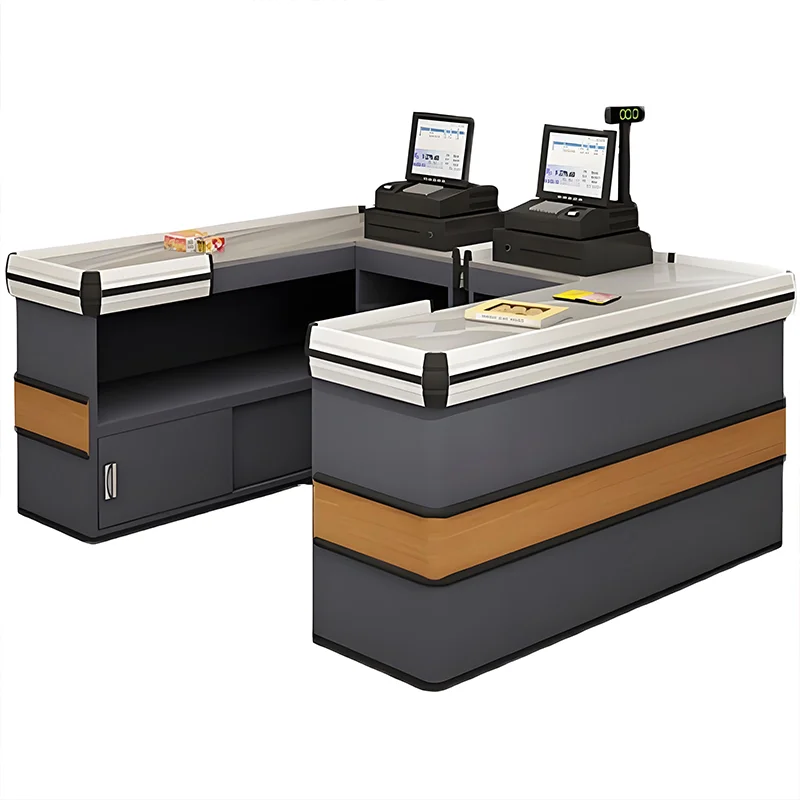 Steel Cash Register Counter Supermarket Cashier Counter For Retailer Shops