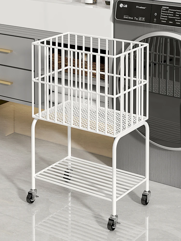 

Home Use Double Layer Clothes Storage Basket Mobile Dirty Laundry Basket Bathroom Bathroom Organizer Iron Material Three Layers