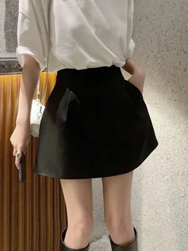 

Fashion Korean Workwear Y2K Pocket Casual Women A-line Skirt New Women's Retro Solid Color High Waisted Fluffy Flower Bud Skirt