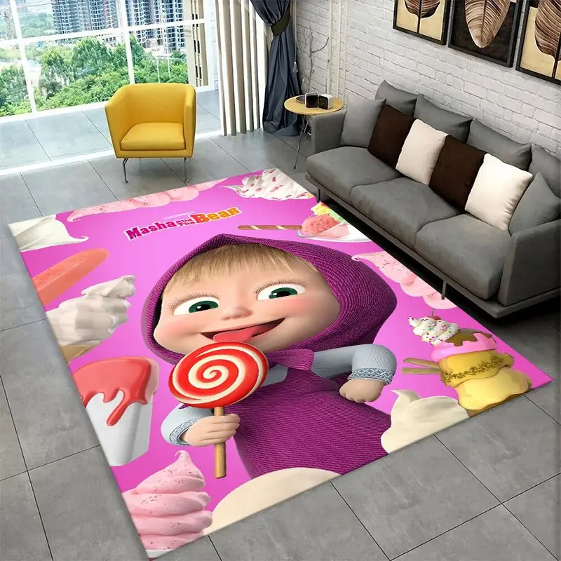 Cartoon Cute M-Masha Bear Non-Slip Area Rug for Living Room,Bedroom,Playroom,Soft Carpet Floor Mat Home Decor Rug  Room