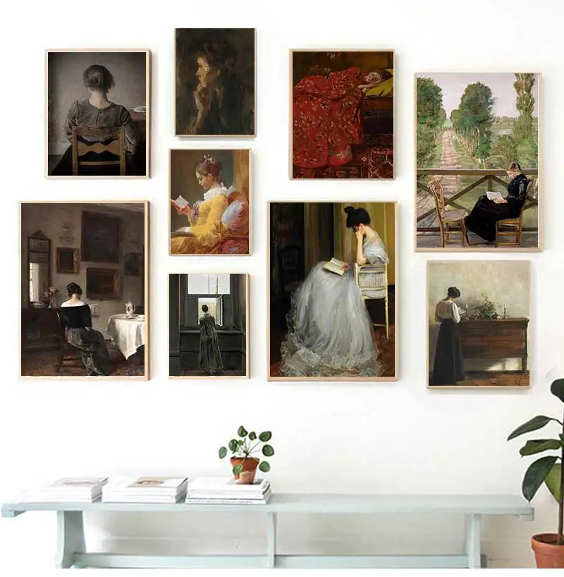 Scandinavian Vintage Wall Art Rustic Female Portrait HD Canvas Oil Painting Posters and Prints Home Bedroom Living Room Decor