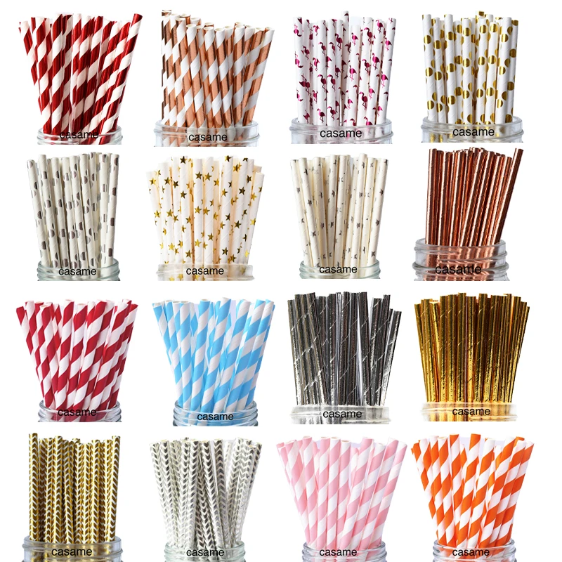 25pcs color paper straws party supply colorful mixed Paper Straw Kids Birthday Party Wedding Decorations Paper Drinking Straws