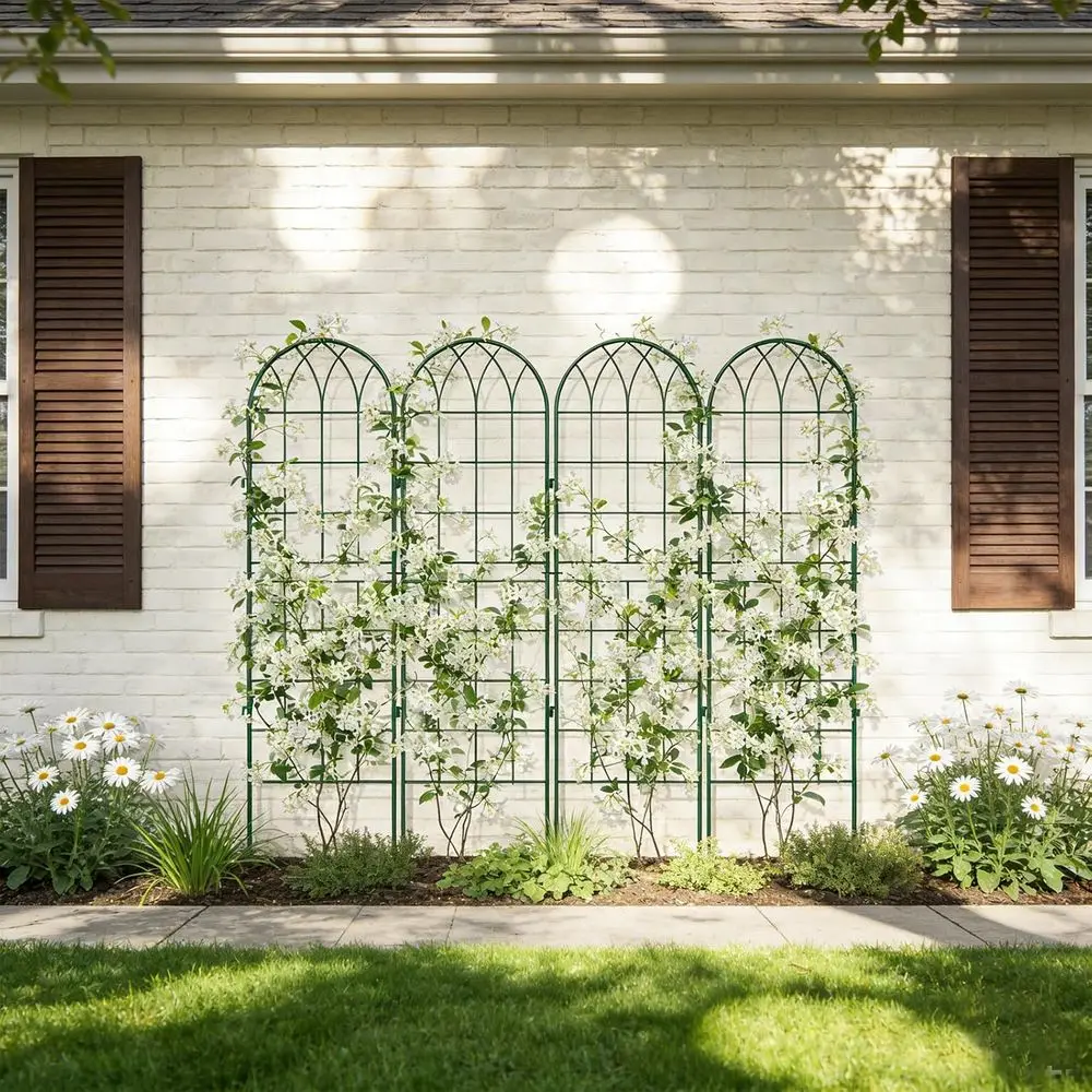 Set of 4, 71 Green Metal Garden Trellises for Climbing Plants, Sturdy Outdoor Decorative Support for Roses, Vines, and Vegetable