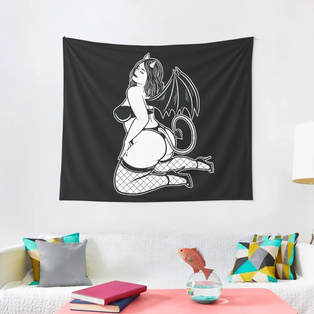 Curvy Pinup Demon Girl Halloween Devil Tapestry Outdoor Decor Aesthetic Room Decorations Tapestry