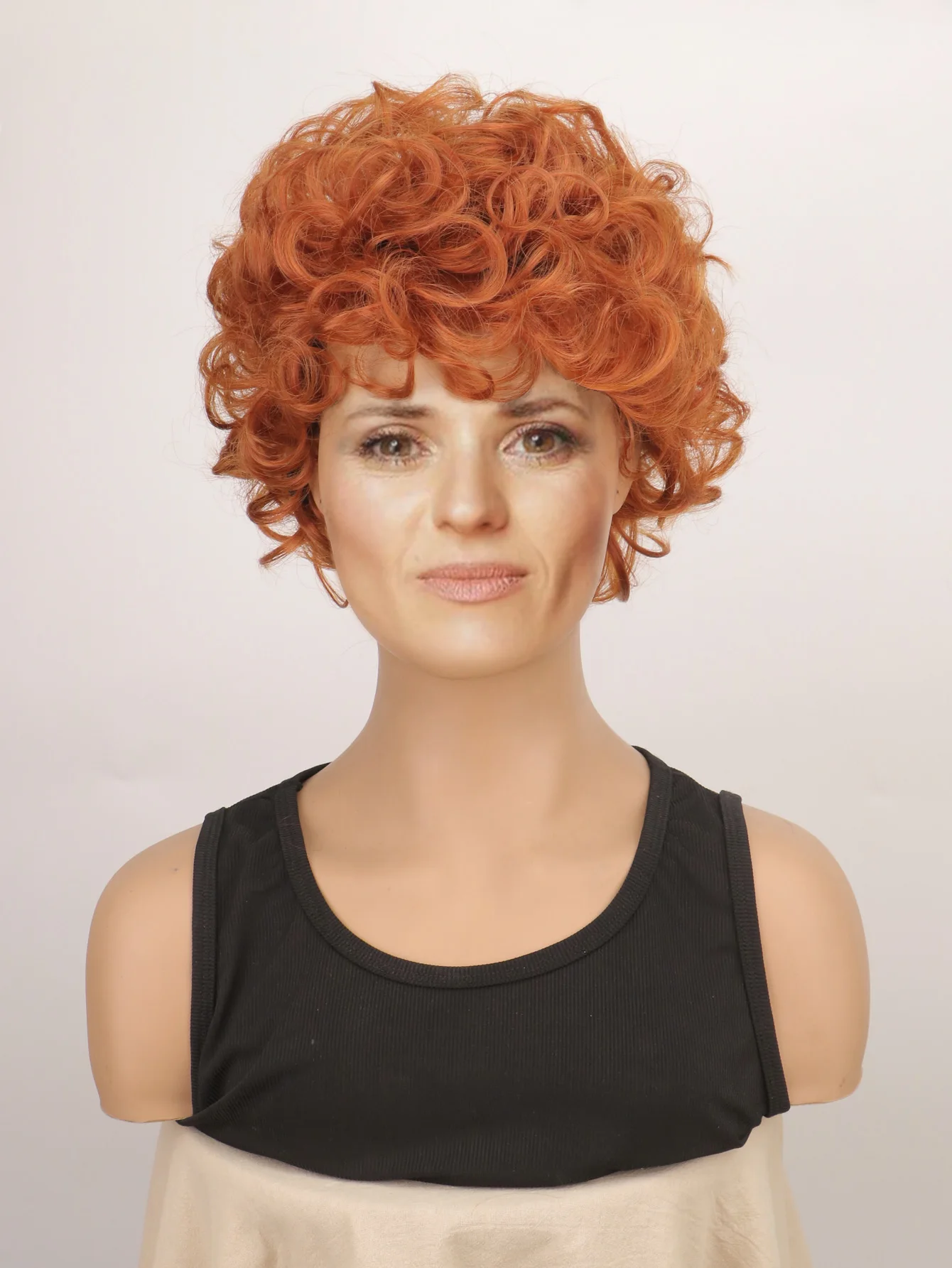 Anime Panty and Stocking with Garterbelt Burifu Cosplay Wig 30cm Short Orange Curly Hair Heat Resistant Synthetic Brief Wig