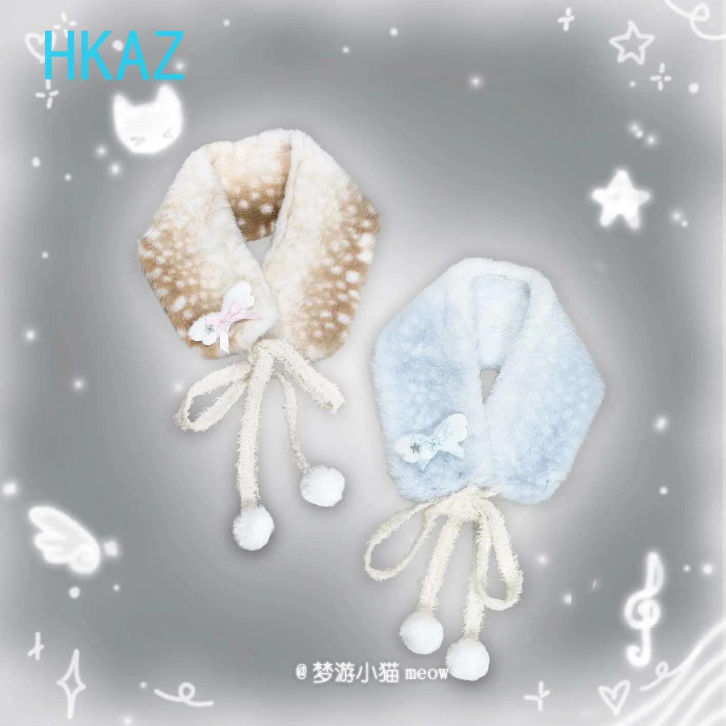 Plush Bow Scarf Hairball Lace-up Sweet and Cute Girl Scarf Warm Autumn Winter Christmas Polka Dot Versatile Scarves for Women