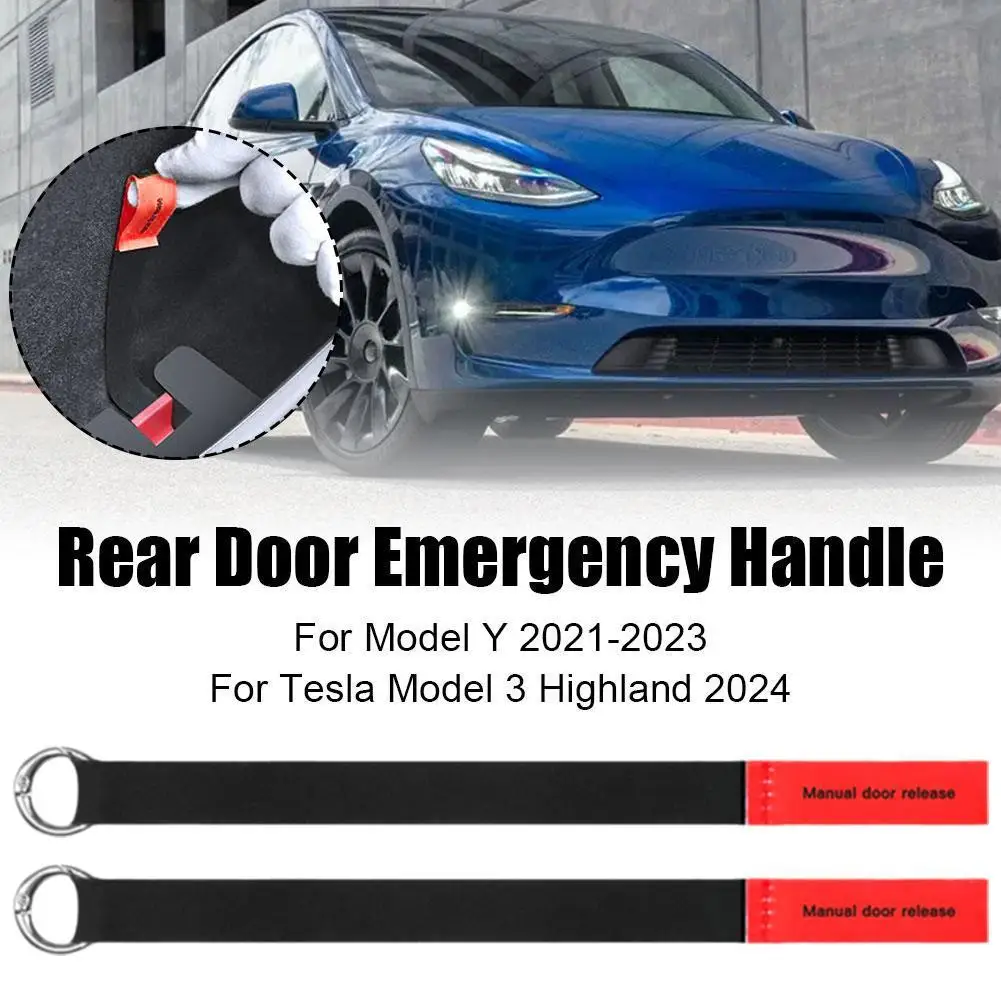 

2Pcs Red Rear Door Emergencies Safety Pull Rope For Tesla Highland 2024 For Model Y 2021-2023 Emergency Handle Car Accessories