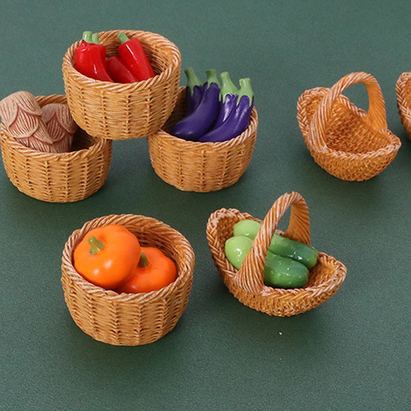 3 pçs/set casa de bonecas simulação vegetal cesta portátil modelo mini legumes decoração para 1/12 casa bonecas cozinha jogar brinquedos