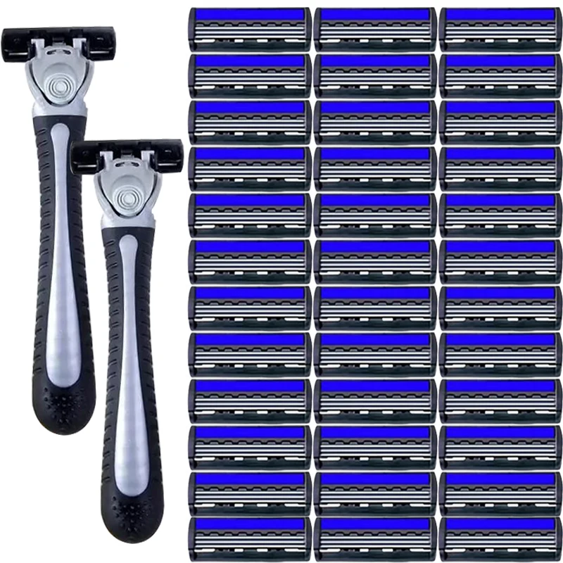 Men's Manual Shaver with 3-Layer Stainless Steel Razor Blades, Compact Shaver with Scratch Resistance, Precision Shaving