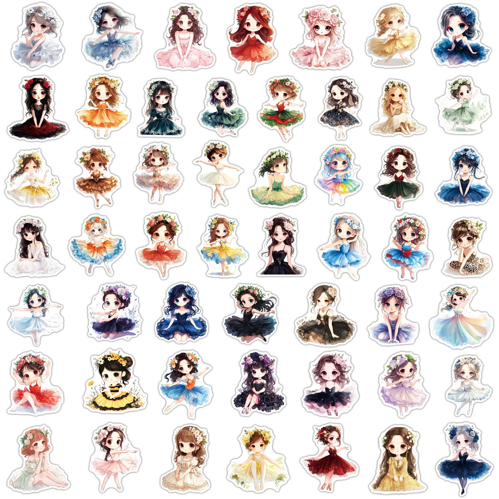 50개 발레 소녀 스티커 귀여운 소녀 스티커 만화 춤 그래피티 데칼 DIY 방수 장식 노트북 다이어리 스크랩북