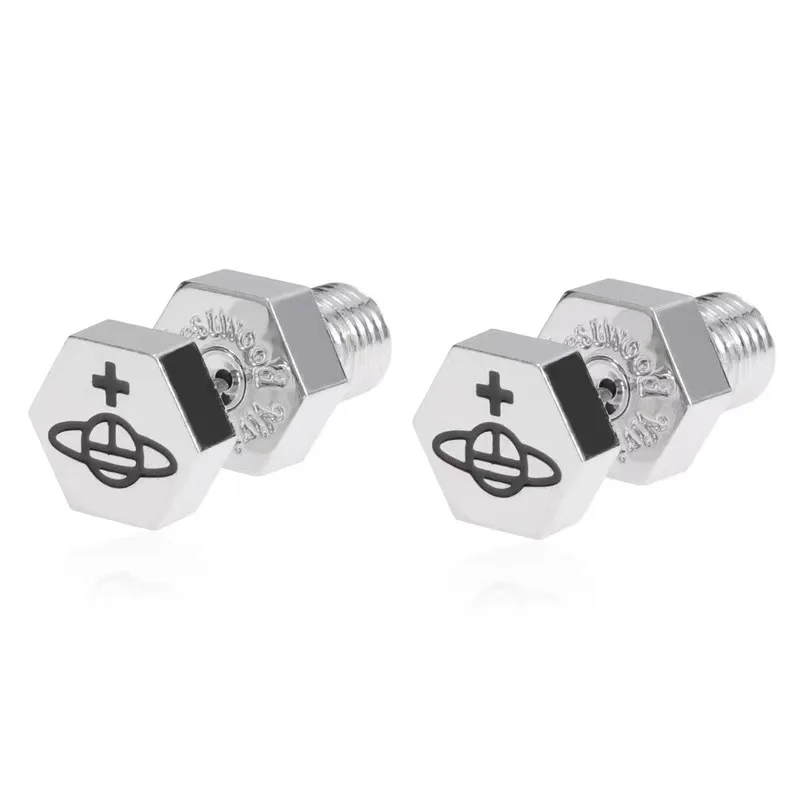 أقراط براغي زحل للرجال والنساء ، نسخة عالية ، إمبرس أرملة ، فيفيان ، أسلوب فاتن ، شخصية