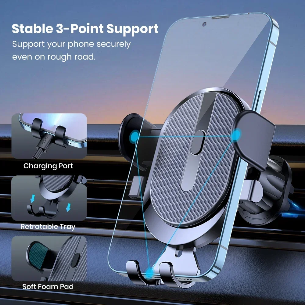 

Mobile phone holder for car, air outlet, gravity sensor, riangle gravity, matte simplicity, solid, metal material
