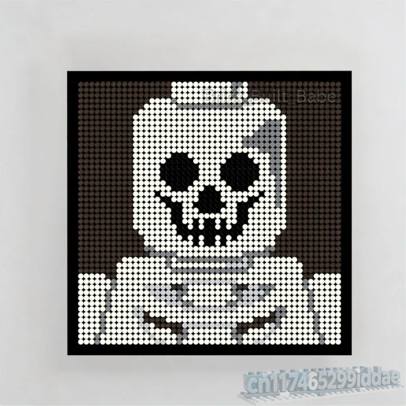 2304PCS Skeleton Mosaic Wall Art Building Blocks Pixel Portrait Model Creative DIY Assembly Art Halloween Collection Display Toy