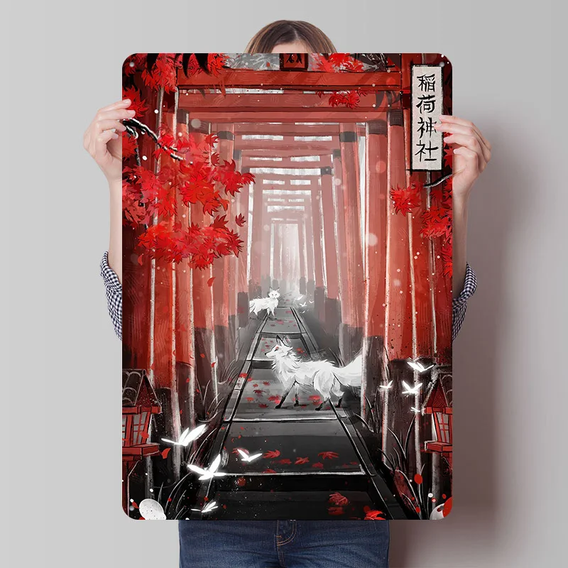 Póster de Fushimi Inari Japón Rubyar, arte de pared Vintage de fantasía, letrero de Metal, placa de estaño personalizada para decoración de cueva de hombre, accesorios de Bar