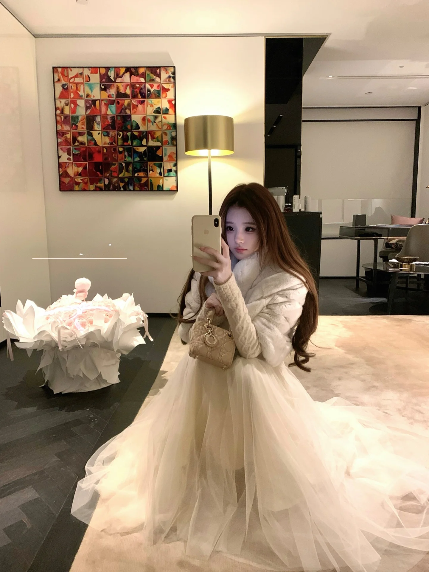 

e Rabbit Fur Coteau D'or 3A Quali Long Sve Coat Two Colors Available Youth Fem Faion Daily Wear Stand Fit