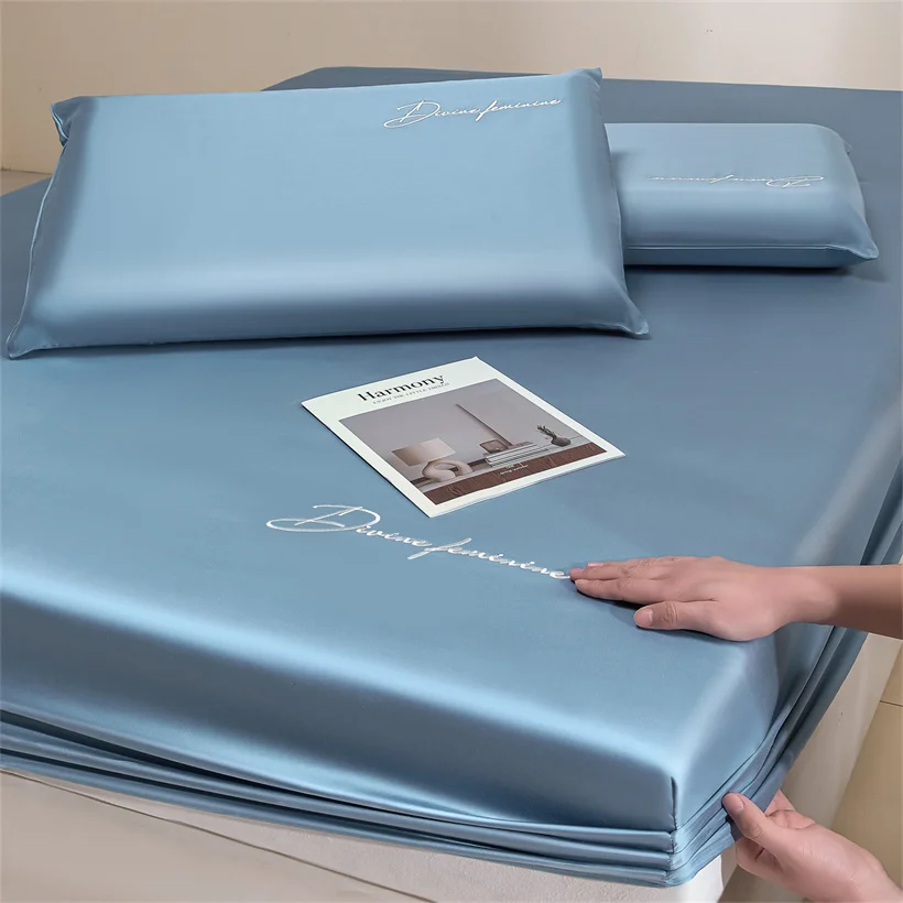 Organic Eucalypthus Lyocell Fitted Sheet with Elastic Band Silky Cooling Mattress Cover Customized Double Queen King Size Sheets - view 5