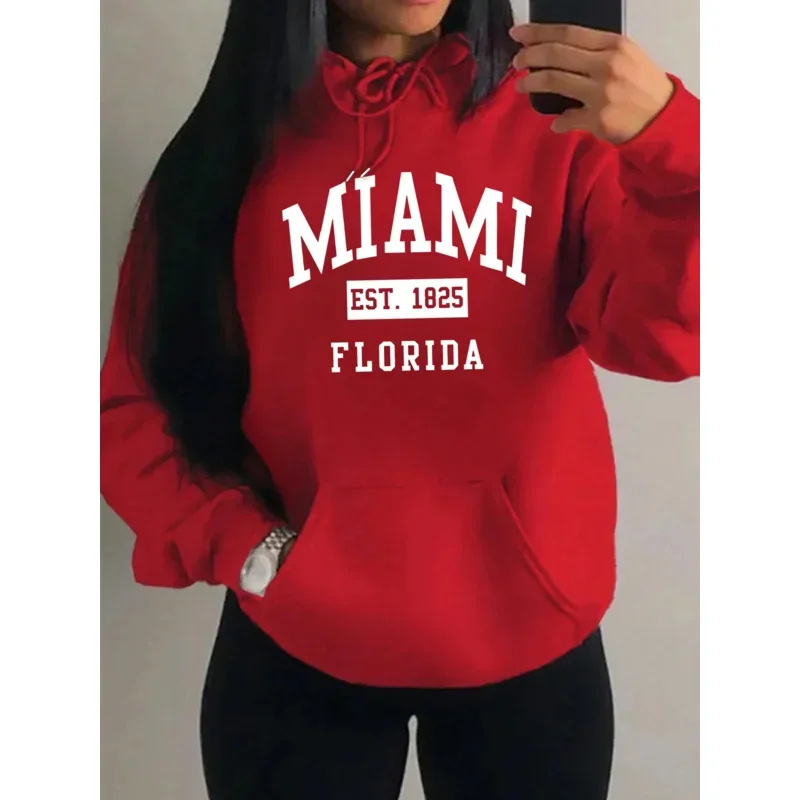 ميامي إست 1825 مدينة الفن رسالة يطبع المرأة هوديي جيب الشارع ارتداء Harajuku العصرية تنوعا هوديي