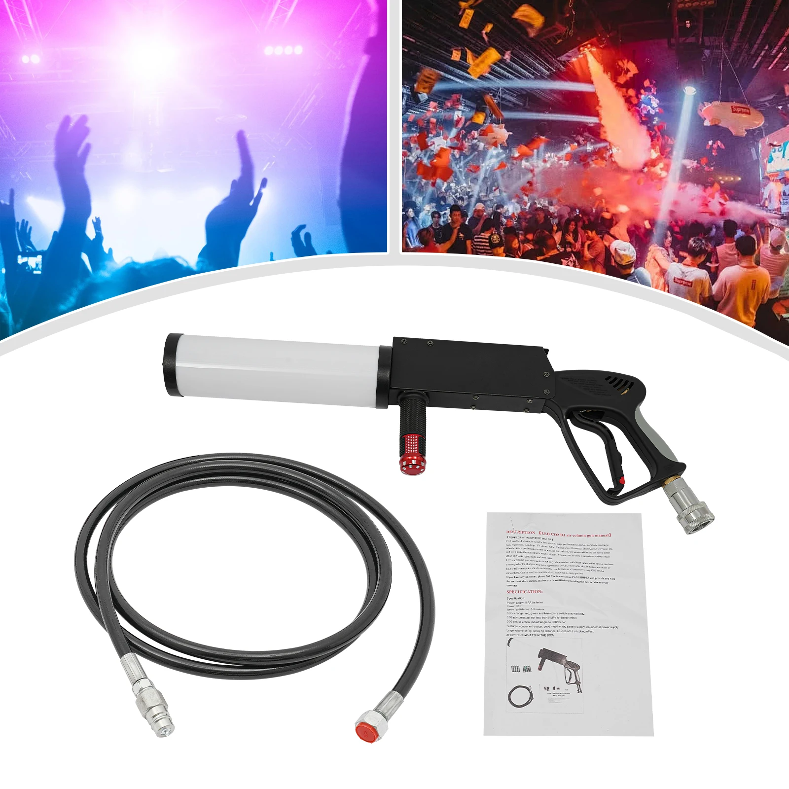 

CO2 Handheld Fog Gun Smoke Machine with LED Lights Handheld CO2 Jet Machine with 3 Meter Gas Hose disco light dj light