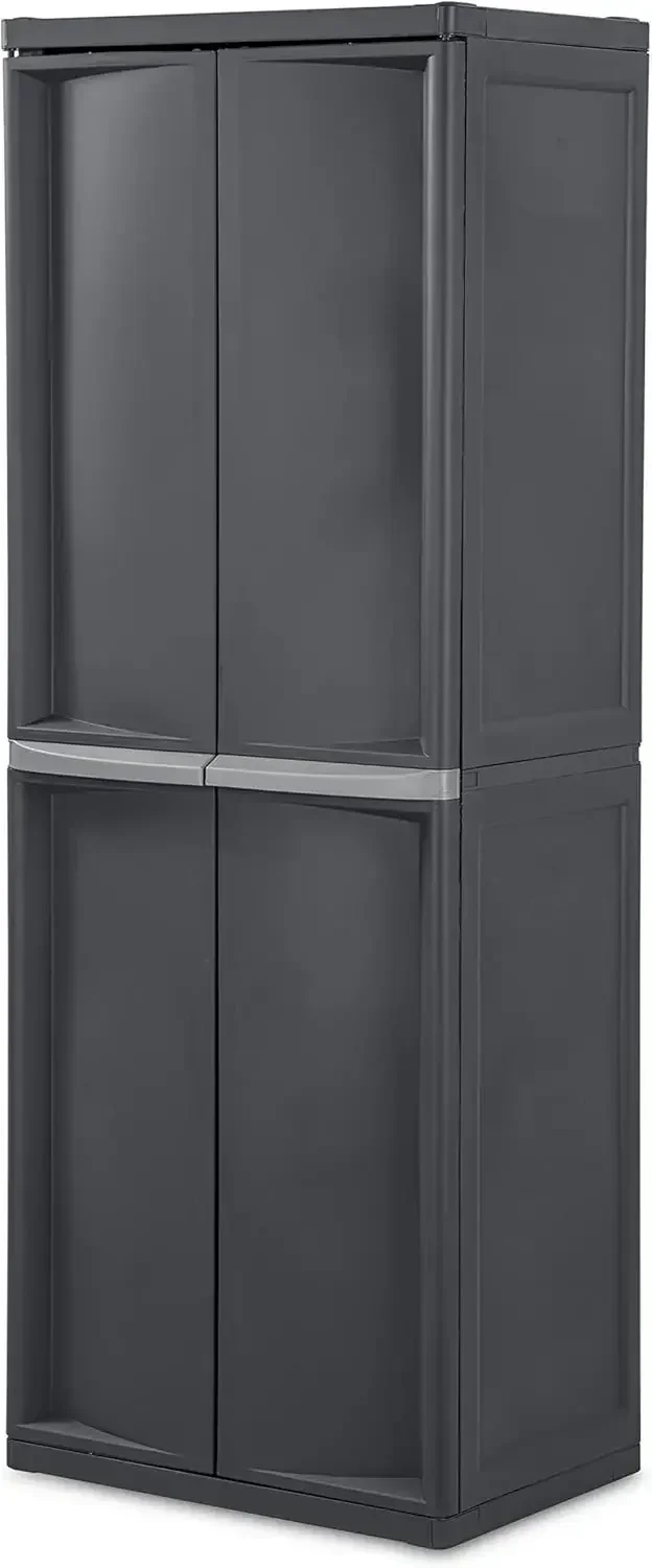 Shelf Cabinet, Plastic Organization Storage Unit, Organize Bins in the Garage, Basement, Attic, Mudroom, Gray, 1-Pac