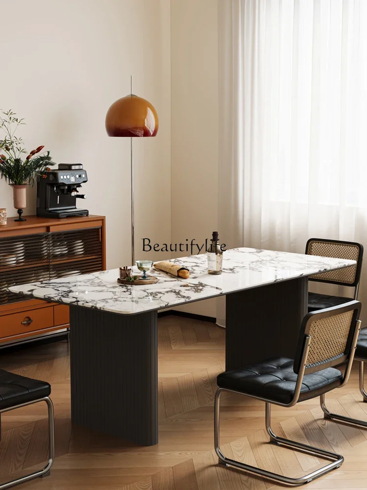 

45French rectangular marble dining table household solid wood cream style small apartment
