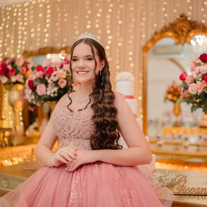 Customized Shiny Pink Quinceanera Dresses Off the Shoulder sequin applique Lace layering Long tail Vestido 15 Quinceanera