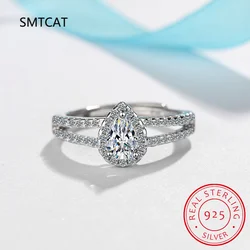Real 2 Carats D Color Moissanite Water Drop Rings For Women 100% 925 Sterling Silver Sparkling Wedding Party Fine Jewelry