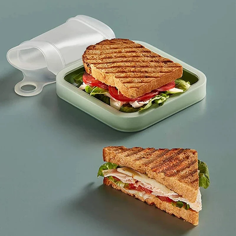 Portable Silicone Bento Lunch Box With Handle Sandwich Toast Food Container Snack Box For Students Office Workers Picnic