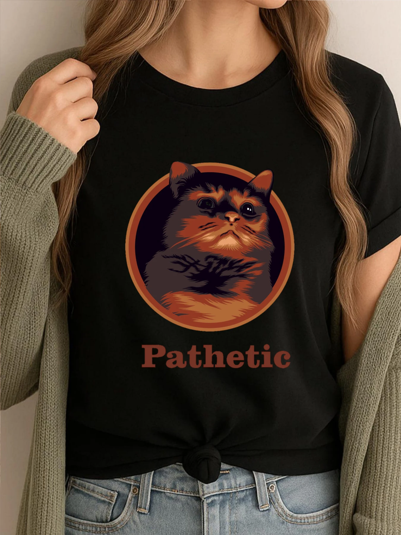 

Pathetic Cat Meme Designer T Shirt Man Clothes Graphic T Shirt Mens Luxury Designer High Quality Classic Printed Tshirt