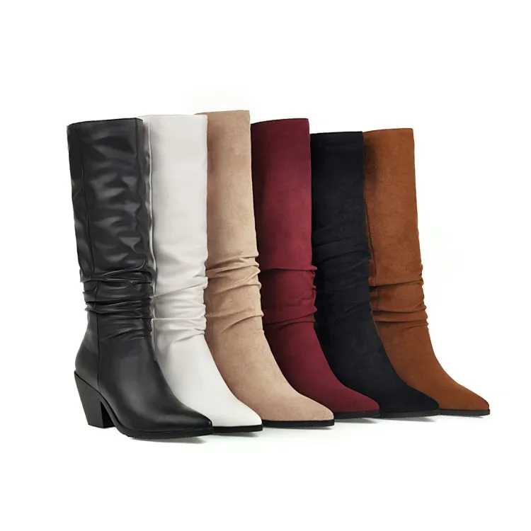 

Fashion velvet women's boots high heels sexy pointed toe thick nightclub party long shoes