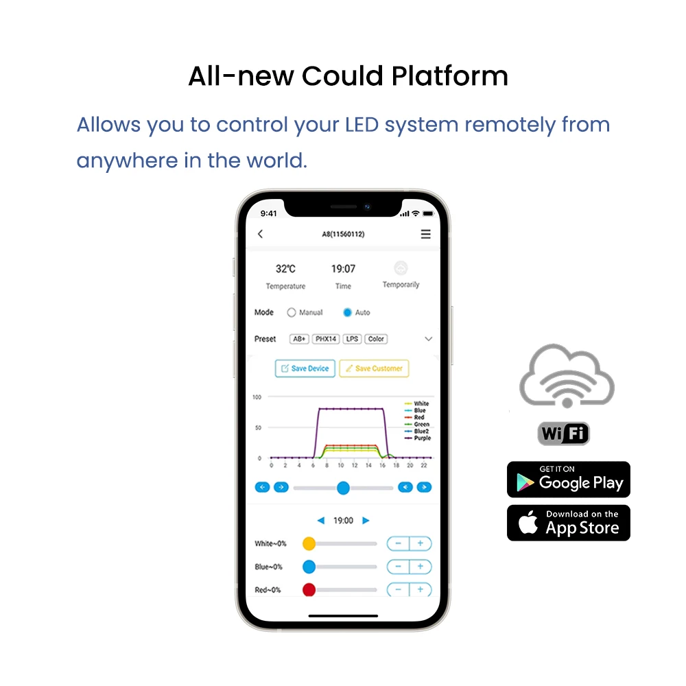 Lampu LED Spektrum Penuh TLF skynuo Stocked A8 PRO II Max/Blue 240W CREE LED untuk Terumbu Karang, Kontrol WiFi, Lampu LED Akuarium Laut untuk Terumbu Karang