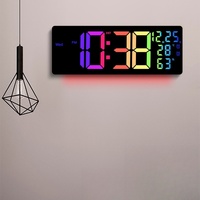 RGB Large Digital Wall Clock 8 Colors Mood Light TEMP Humidity Date 2 Alarm Table Clock Timing Countdown 12/24H LED Alarm Clock