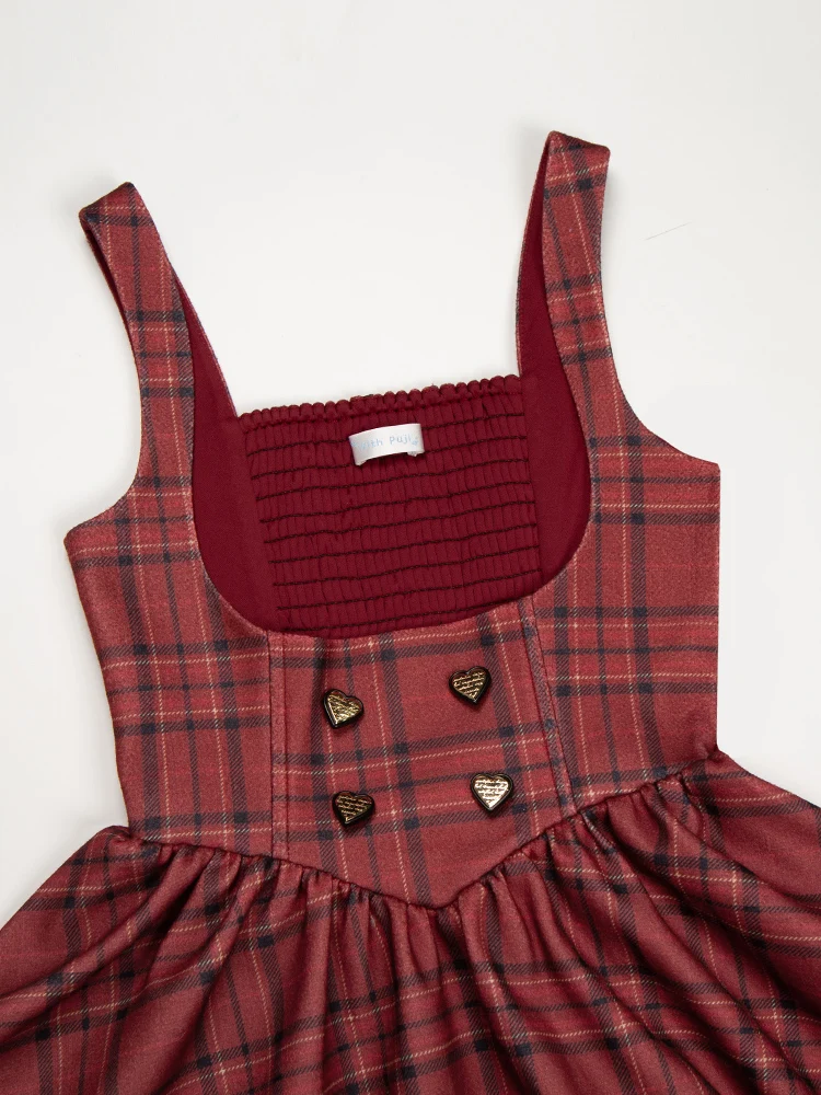 LolitaVintage الأحمر منقوشة قصيرة هيكل السمكة الصدر دعم فستان للنساء وشاح على غرار كيب Twinset الخريف الشتاء لوليتا الملابس