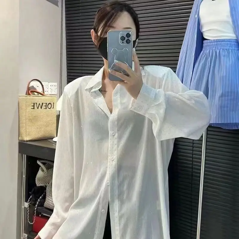 

2025 Spring and Autumn New Temperament Versatile Loose Black Casual Sequin Diamond-Inlaid Shirt Jacket Women