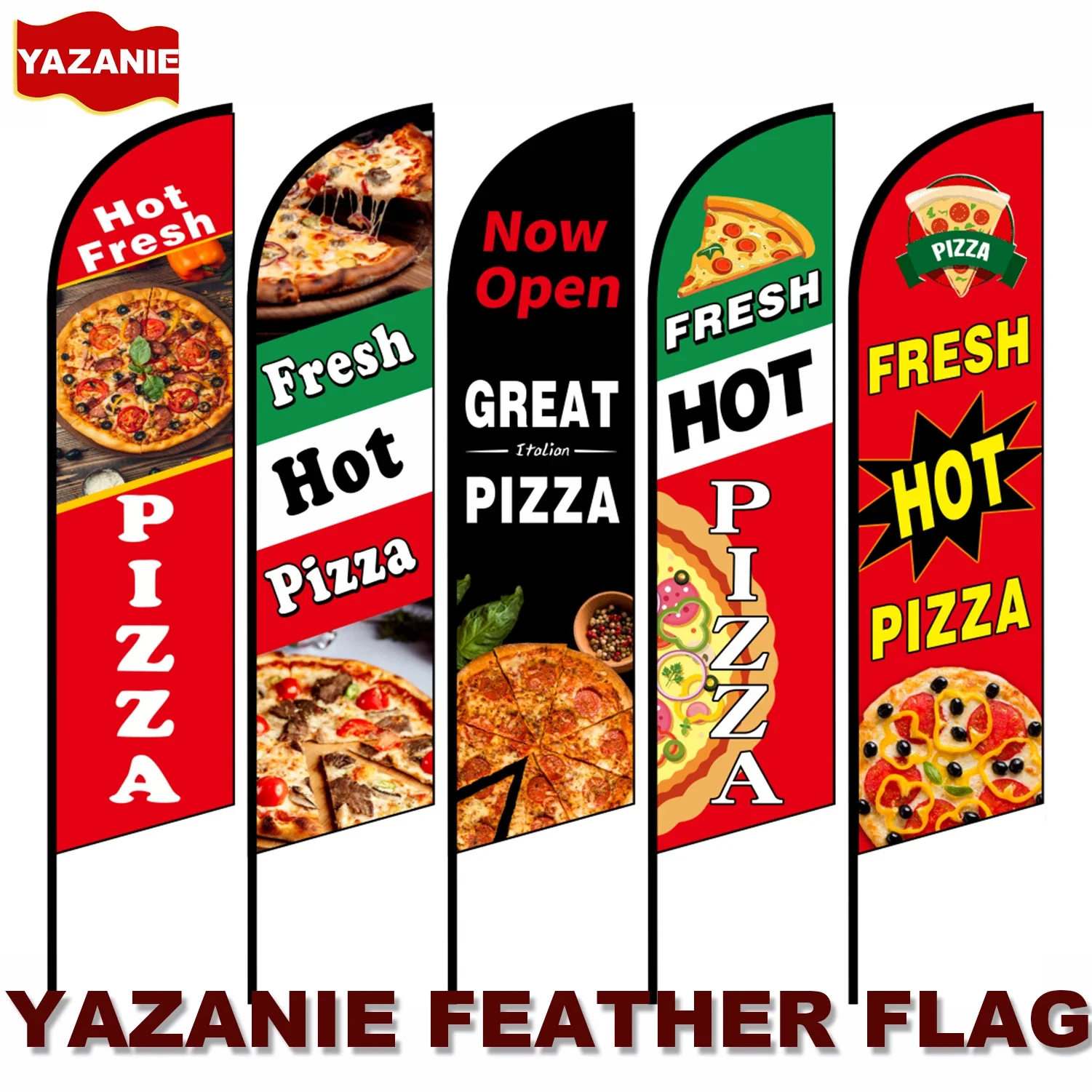 Outdoor Fresh Hot Pizza Restaurant Windless Feather Flag 8FT/11FT/13FT Print Custom Swooper Beach Banner Sign for Business