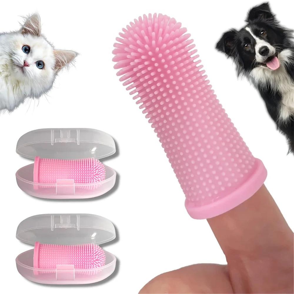 Dog Finger Toothbrush | Toothbrush & Storage Case | Nontoxic Silicone | Teeth Cleaning Breath Dental Care Plaque Off Pet Product