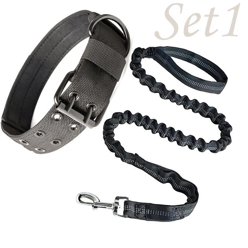 Hundehalsband, strapazierfähig, verstellbar, militärisches Haustierhalsband, taktisches Leinen-Set, Nylonhalsband, Zubehör für die Ausbildung von mittelgroßen und großen Schäferhunden – Detail 6