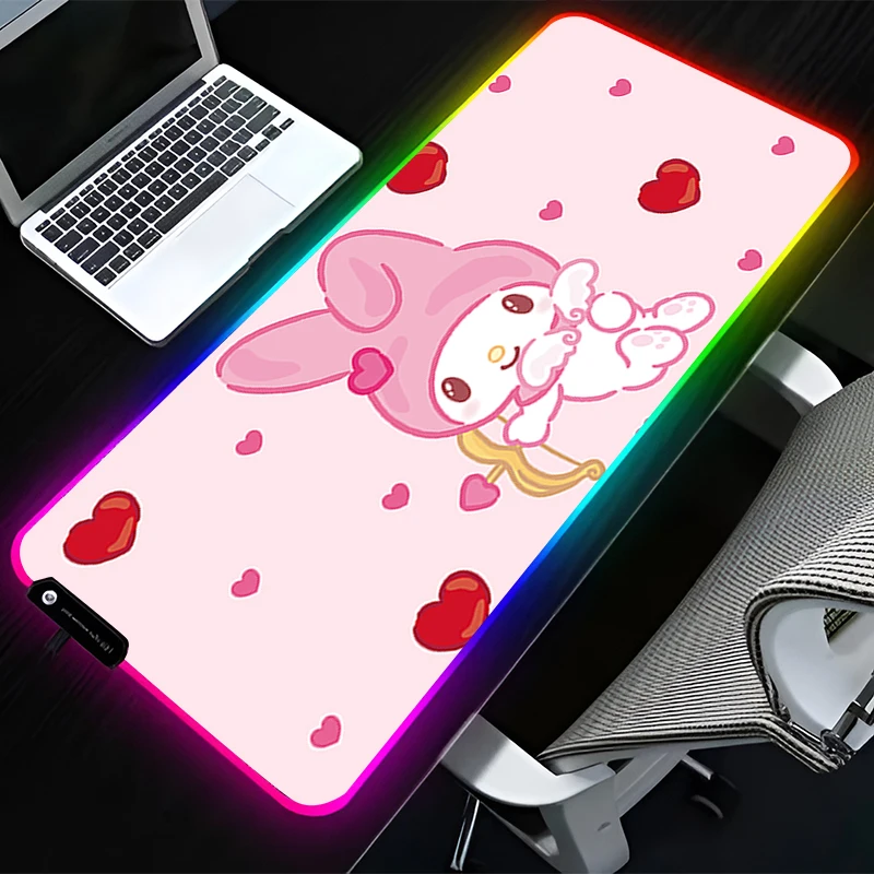 RGB LED Mouse Pad Rubber Anime Mousepad Computer Gaming Accessories Keyboard Pad Office Decoracion Desk M-my M-melody Mouse Mat